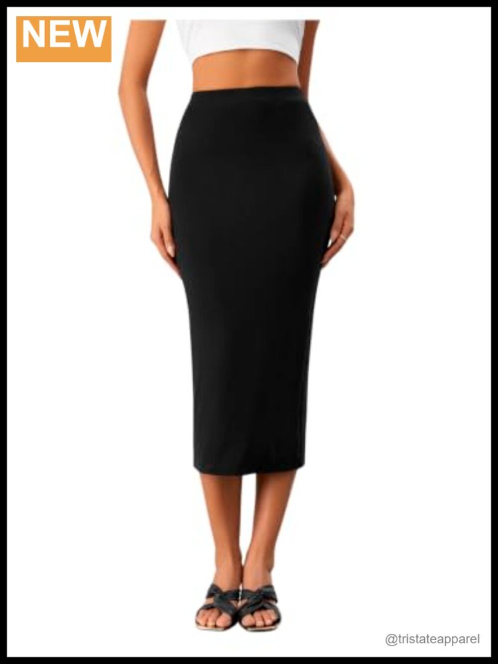 MakeMeChic Women's Pencil Skirt High Waist Slim Fit Below Knee Midi Office